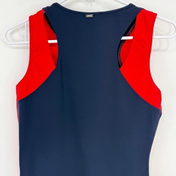 St. John Navy Blue Red Sleeveless Sport Athletic Activewear Keyhole Tank Top - Picture 7 of 11